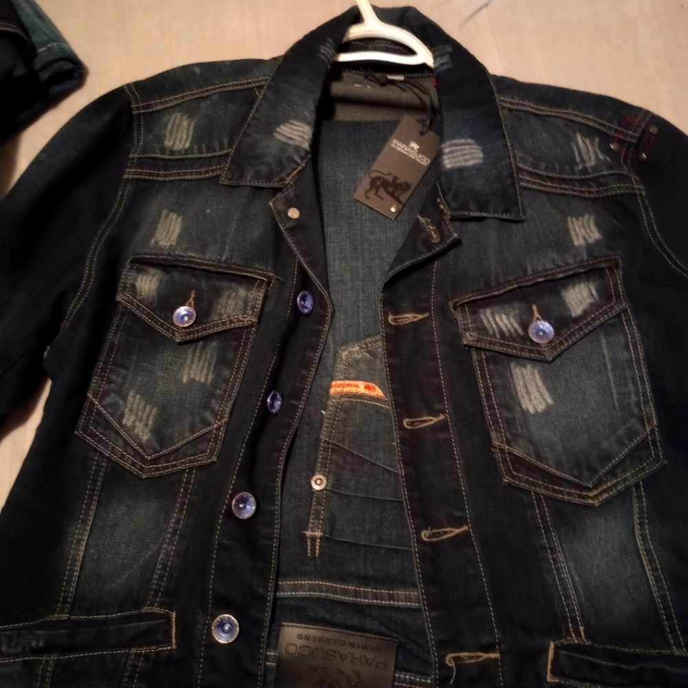 Parasuco Relaxed Blue Jeans with Textured Denim Jacket With Pants
